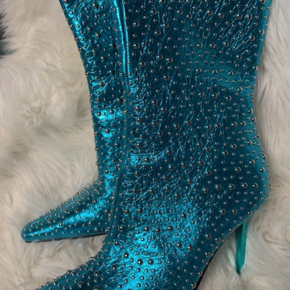 Blue metallic leather boots - Picture 1 of 3